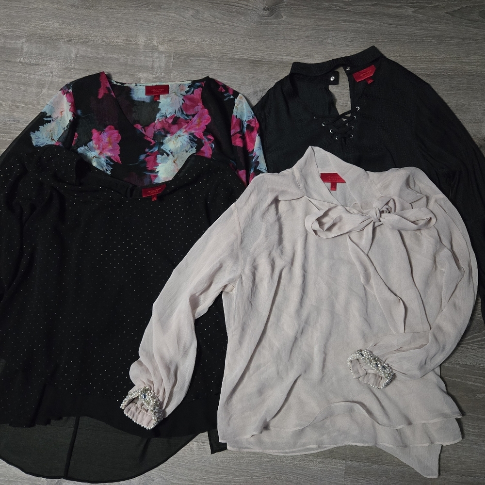 Jennifer Lopez Black, Floral, and Cream Blouses
